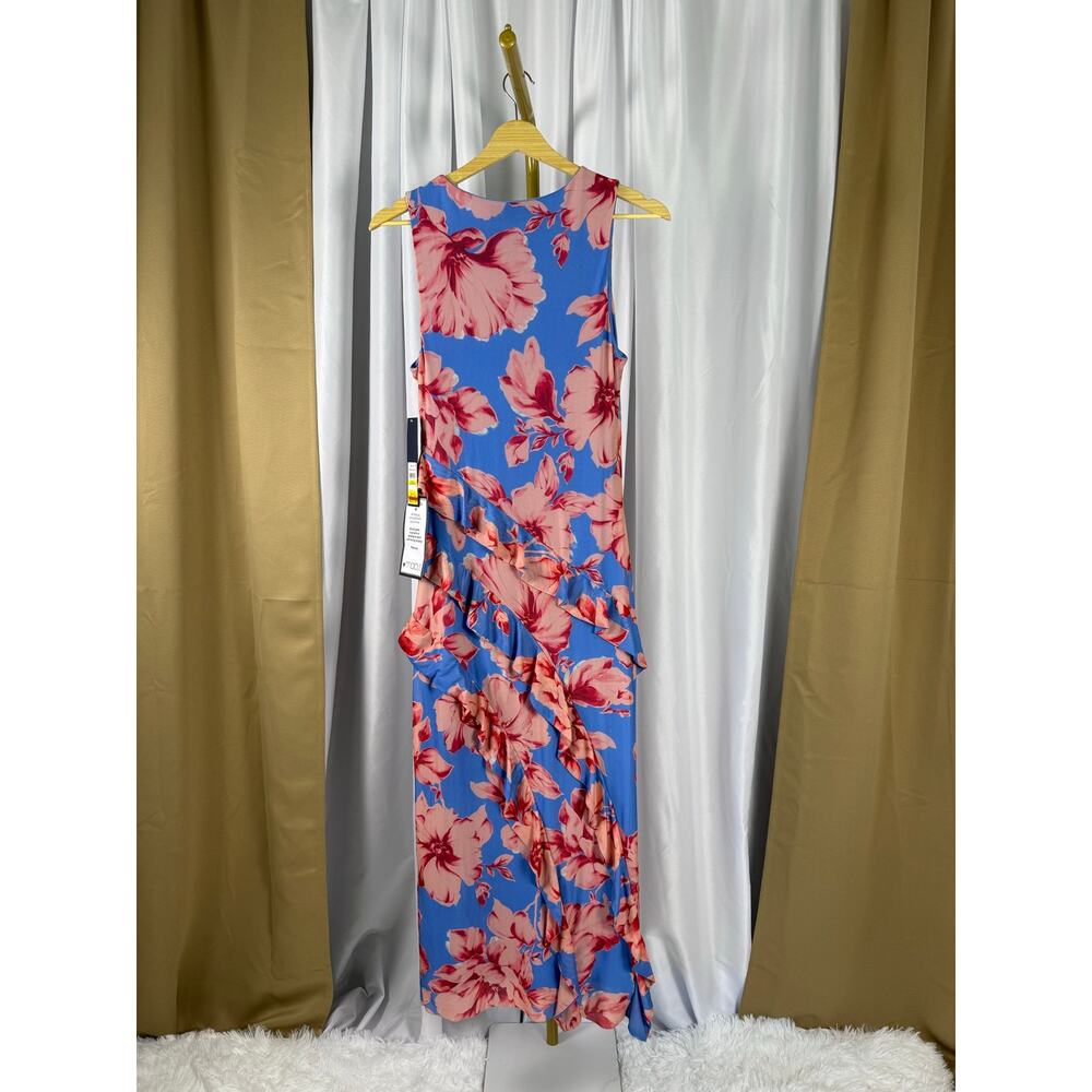 RACHEL Rachel Roy Isca Floral Ruffle Mesh Midi Dress Blue Pink Size M NWT - Picture 3 of 6
